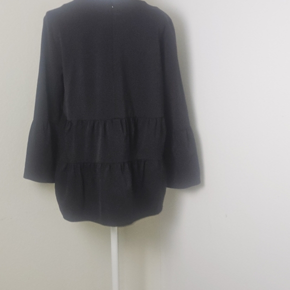 COS A Line Womens Top Sz 8 Black 3/4 Gathered Sleeve Lightweight Wool Oversized - Picture 7 of 15